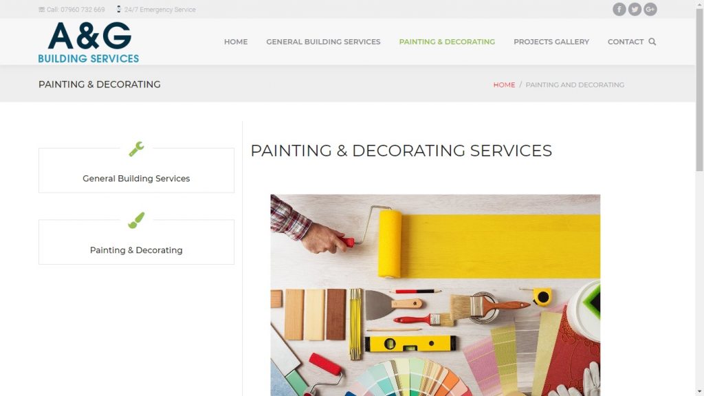 Painting and decorating page – Website design London