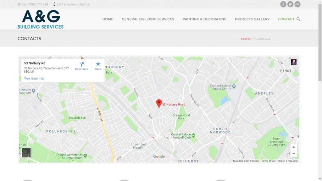 Contact page- Bulding services – Website design London