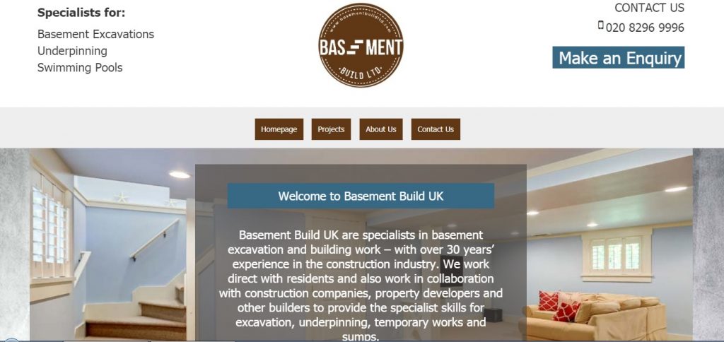 Basement construction website – Website design London