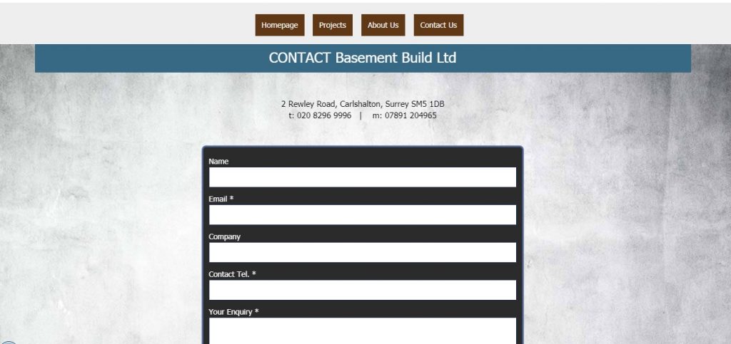 Contact page – Basement build Ltd – Cheap website design London