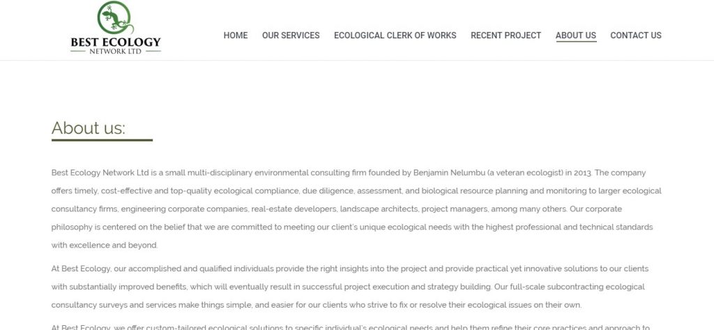 About us page – Best Ecology – Website design London