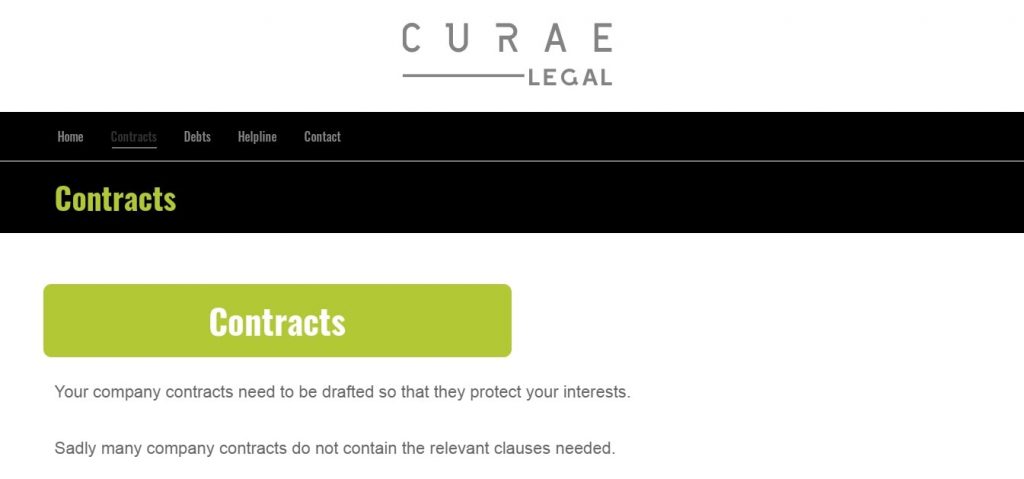 Contract page – Curae Legal – Website Design London