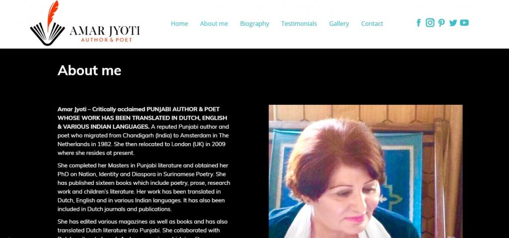 About me page – Poet – Website design London