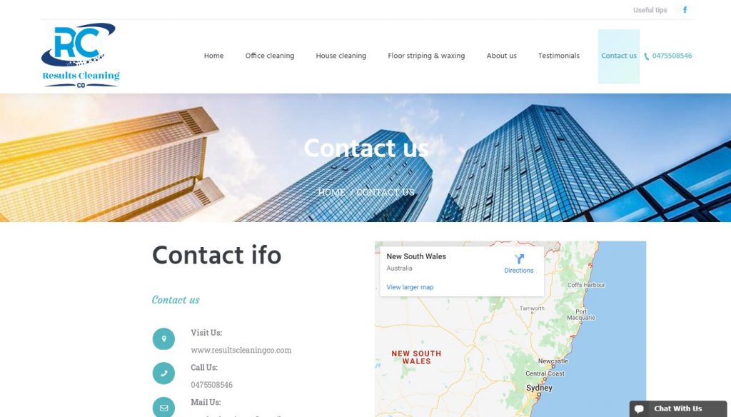 Contact cleaning services page – Web development London