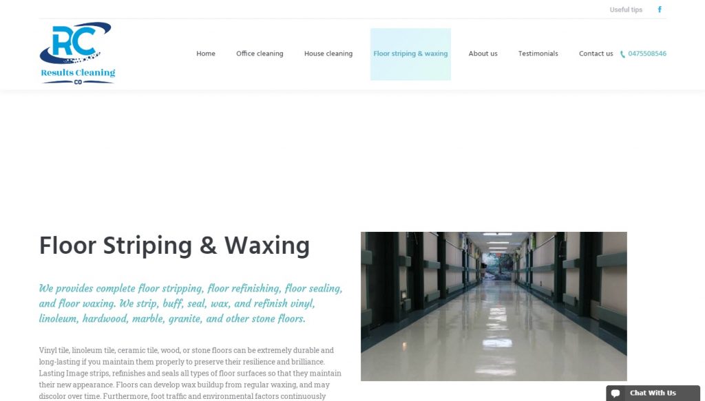 Floor Cleaning page – Web design agency London