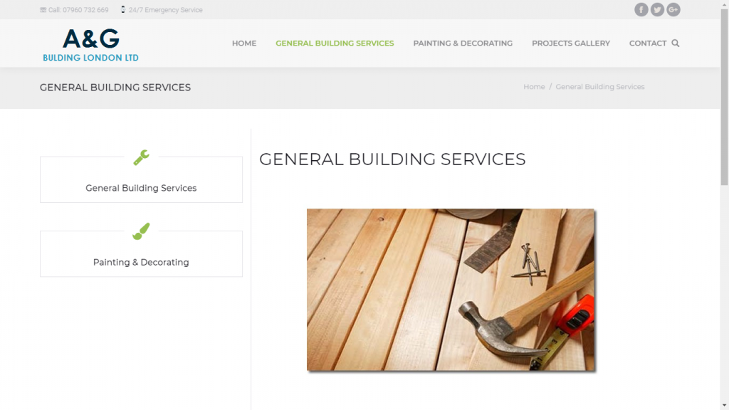Page general building services – Website design London