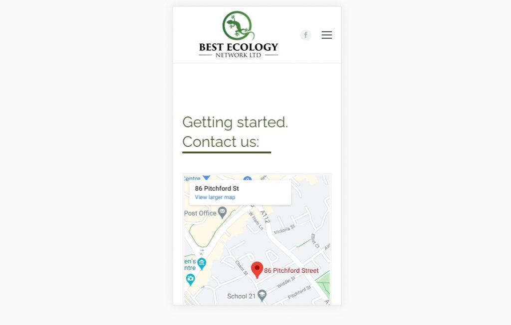 Mobile contact page – Ecological consultant – Website design London