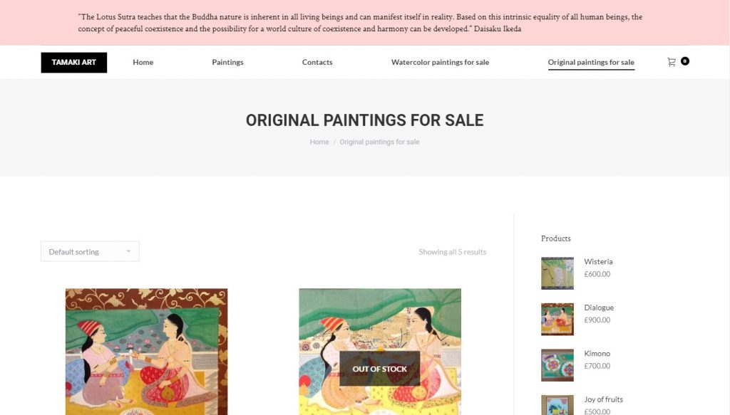 Original paintings for sale page – Website design London