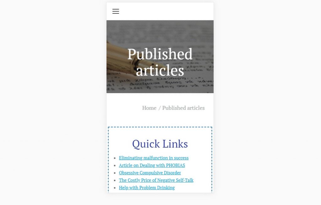 Publish articles page  – mobile – Web design agency London